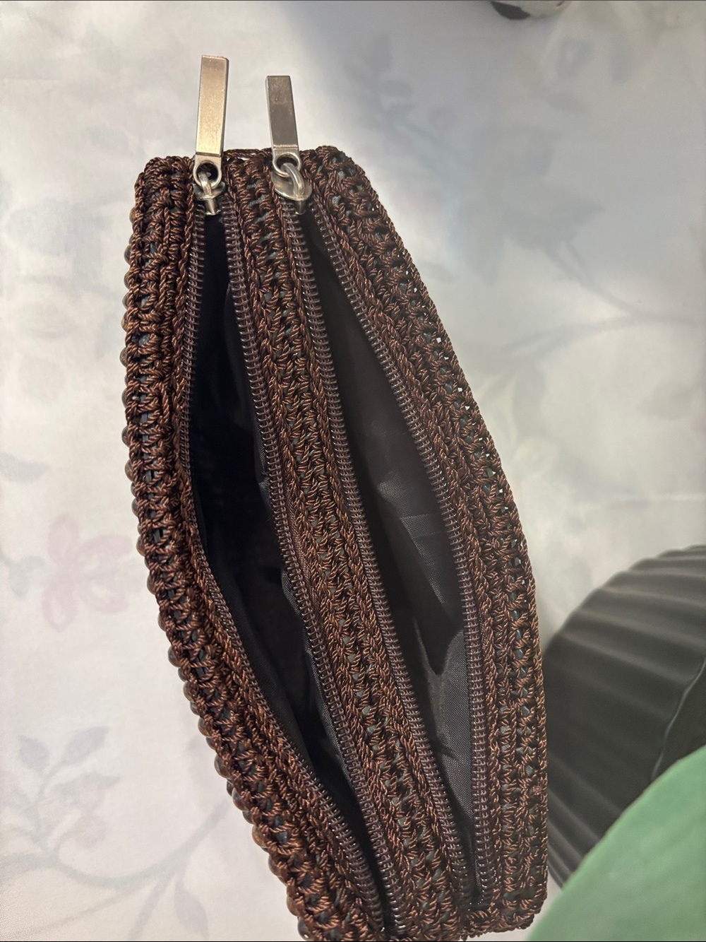 Brown Coconut Shell Beaded Double-Zip Wallet Wristlet - Picture 5 of 5